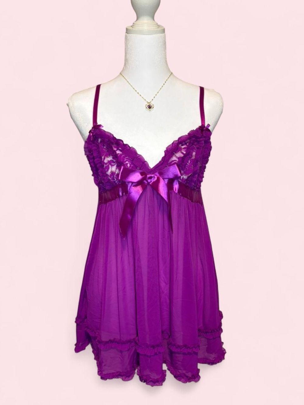 Purple Lace-Trim Babydoll Chemise